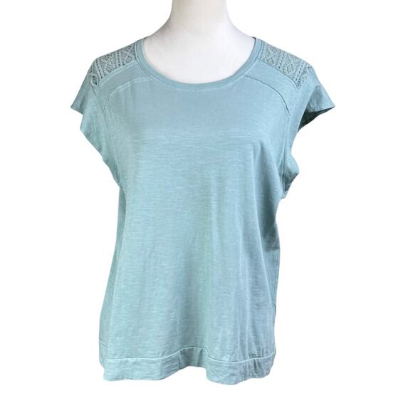Kuhl Shilo Light Blue Crochet Shoulder Short Cap Sleeve Round Neckline Soft Top - Picture 1 of 12